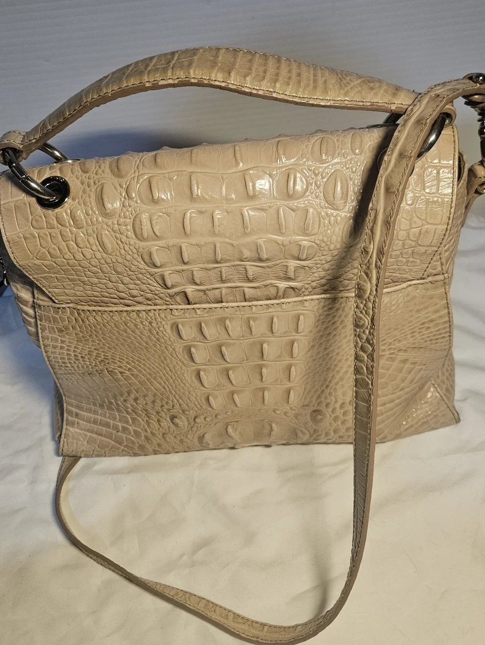Brahmin Brinley Silk Croc Embossed Leather Satchel Top Handle Crossbody Purse